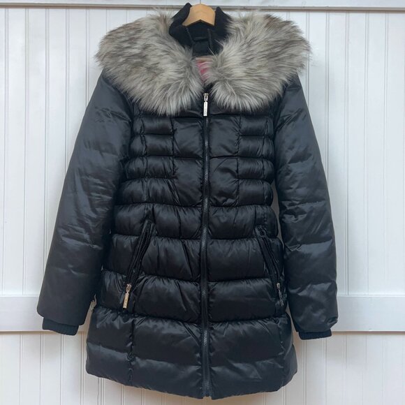 Betsey Johnson Women's M Black Puffer Coat Faux Fur Collar Warm Winter Jacket - Picture 2 of 12